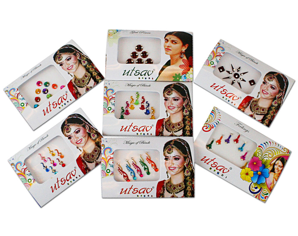 Buy Good Quality 4 Pack Gold,Silver, Multi Color Assorted Size Bollywood  Head Bindi Tattoo Indian Art Rhinestone Stickon Reusable Online at Lowest  Price Ever in India | Check Reviews & Ratings -